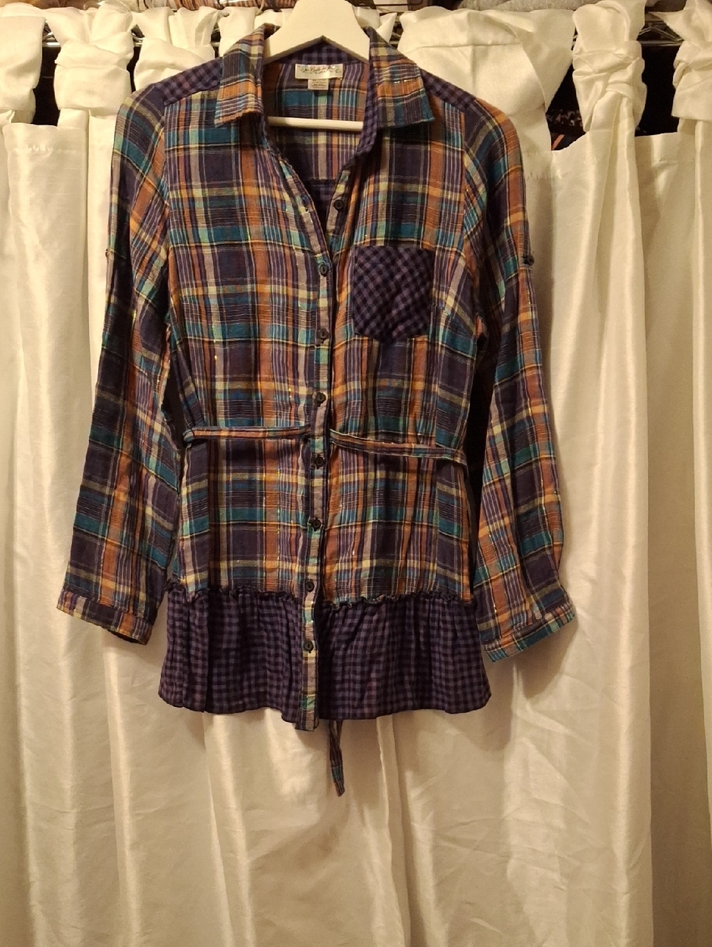 Belle Du Jour Plaid Shirt in Purple, Pink Med